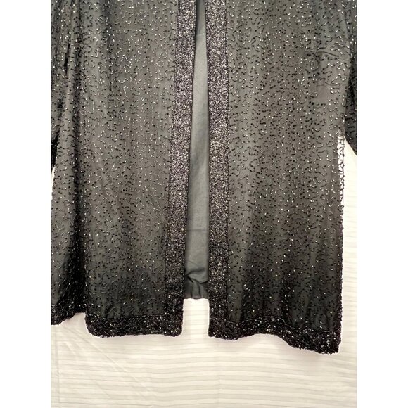 Stenay Woman 3X Black Beaded Open-Front Silk Jacket Polyester Lining 3/4Sleeves - Picture 15 of 16